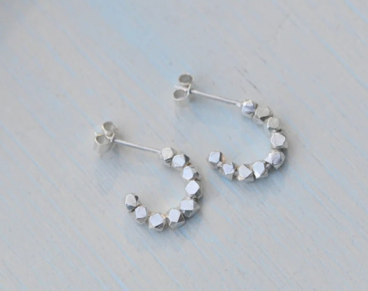Faceted Silver Bead Hoops